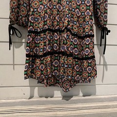 Alice + Olivia Multicolor Geometric Tiered Long Sleeve Round Neck Mini Dress S