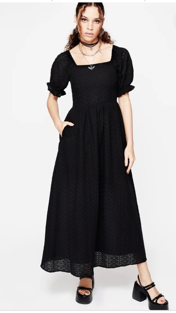 Disturbia Euthymia Broderie Puff Sleeve Maxi Dress Gothic Witchy Size US 2 NWT