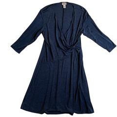 Chico&rsquo;s Travelers Knot Front Dress Blue Acetate Blend 3/4 Sleeve, Size 3