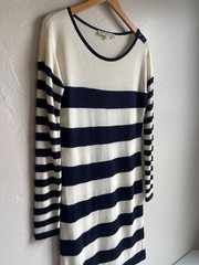 LOFT Wool Blend Striped Navy & Cream Sweater Dress Size Medium