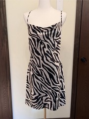 H&M Divided Zebra Satin Cowl Neck Backless Slip Mini Dress Women Size S