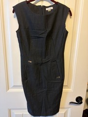 Calvin Klein Women’s denim style Solid Sheath Sleeveless Round Neck Dress sz 2