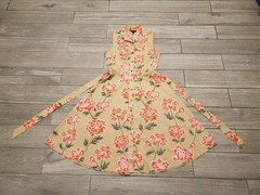 Banana Republic 100% polyester orange beige floral midi flared shirt dress M