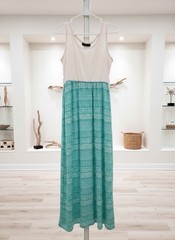 French Atmosphere Mint Green Colorblock Maxi Dress XL Boho