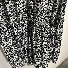 NEW ZARA Black White PRINTED MIDI DRESS Slot Collar Tied A-line Size S B1164