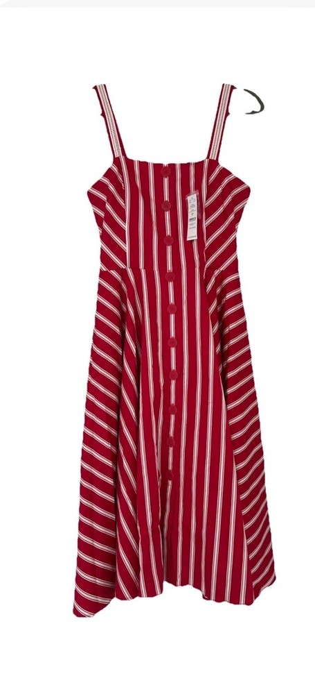 🍒Red Cherry Striped Fit N Flare Midi Dress White House Black Market 2 $180 NWT