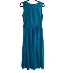 Tango Mango Blue Beaded Maxi Lined Belted Dress Women&rsquo;s Size S PocketsCottage