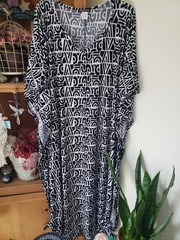 ELEGANT EMILY Hollywood Glamor Black White Column Kaftan Plus Size Top 3X