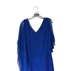 J Kara Dress Blue Sequin Beaded Overlay Evening Formal Reception Size 12 Petite