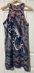 Monteau Los Angeles Blue Floral Patchwork Halter Dress Boho Women’s Size M