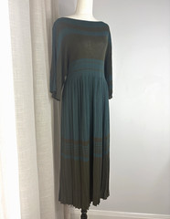 Scanlan Theodore Pleated Midi Dress Size S M Knit Oversized Boat Neck Brown
