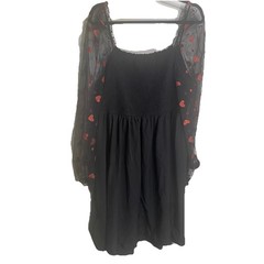 Valentine Dress 4XL Smocked Bodice Sheer Sleeves With Red Glitter Hearts