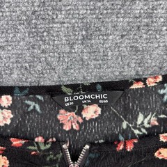 Bloomchic Black Floral Corduroy Front Zip Jumper Dress Women’s 6X Pinafore