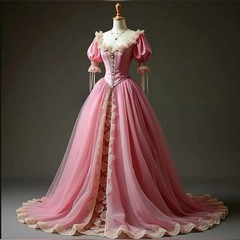 Pink Princess Victorian Evening Dresses Lace Appliques Civil Prom Gowns Lace Up