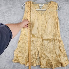 Vintage Together! Dress Womens Medium Gold Crinkle Button Swing Sundress Fairy
