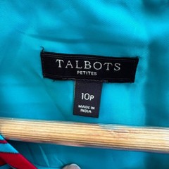 Talbots Petites 10P Striped Fit Flare A Line Dress Turquoise Blue Red Sleeveless