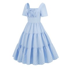 Retro Wave point Short sleeved Splicing Waist retraction Dress Cake skirt