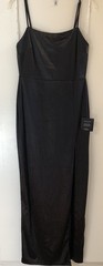 NWT Lulus Fanciful Occasions Black Satin Sleeveless Slit Maxi Dress Sz Large