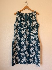 Vtg 1960s Palm Tree Polynesian Print Shift Dress Tiki Resort Summer Medium⁠