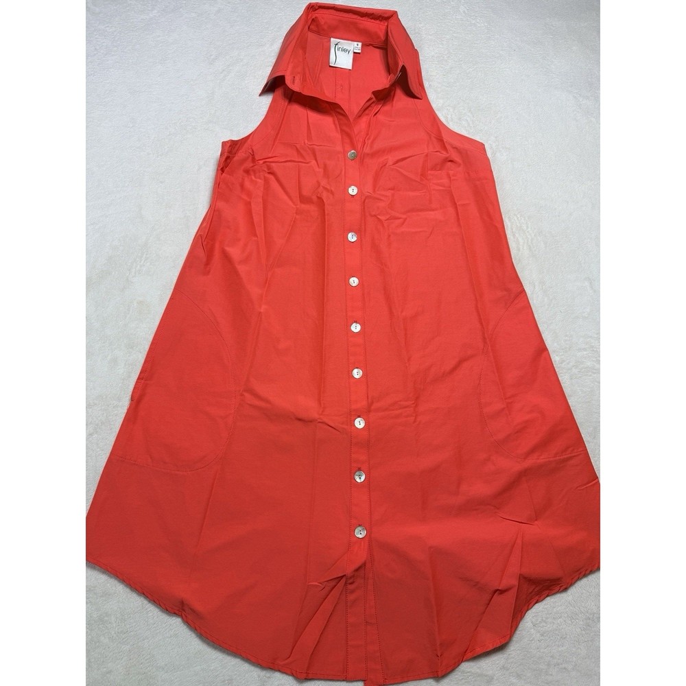 Finley Audio Tech Noir Minimalism Sleeveless Button Front Tunic Coral Citrus