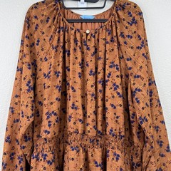 Draper James RSVP Womens Brown Floral LS Smocked Waist Midi Dress Plus 3X 24 26W