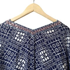 Ella Moss Lilia Dress In Navy Blue Size Small Embroidered Trim Geometric ED17801