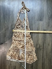 Women&rsquo;s Leopard Print Halter Backless Ruffle Mini Dress Beige Brown Size S