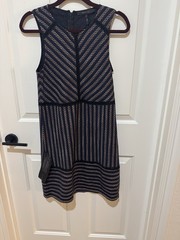 BCBGMAXAZRIA Sheath Dress S Navy Pink White Striped Knit Sleeveless Zip Knee