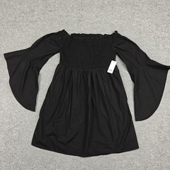 BP Dress Womens Juniors Small Black Off Shoulder Smocked Bell Sleeve Mini New