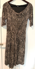 Boden Drape Neck Midi Dress Sz 4L Abstract Animal Print Knot Front