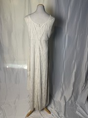 R&M Richards Ivory/Silver Glitter Beaded Chiffon V-Neck Long Gown 16