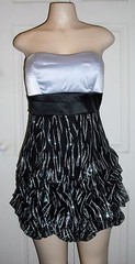 RUBY ROX GRAY & BLACK STRAPLESS DRESS WITH SILVER GLITTER ZEBRA STRIPES, SIZE 11