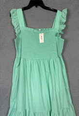 On 34th Plus Size Woven Solid Smocked Ruffled MIDI Dress 1X Sea Mist Green NWT&rsquo;s
