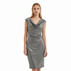 Scarlett Metallic Shiny Silver Grey Drape Sheath Sleeveless Cowl Neck Dress Sz 6