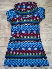 💙Ladies Blue Khaki Red PATTERN MICROFLEECE DRESS with COWL NECK UK Size 10-12💙