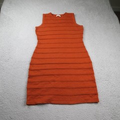 Calvin Klein Sheath Dress Womens Medium Orange Acrlic Knit Sleeveless Midi