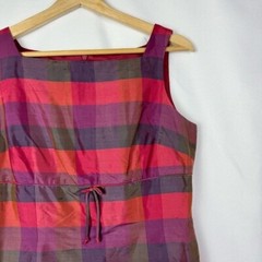 Talbots Vintage Red & Purple Plaid Square Neck Shift Pencil Dress 4