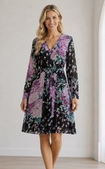 Alexa B Nites Womens Sheer Floral Faux Wrap Dress Size 6 Fairy Whimsy Resort