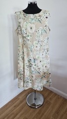 Jacques Vert Beige Floral Dress UK 20 Sleeveless Shift Occasion Midi