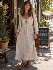 Things Between Floral Maxi Dress M Cottagecore Boho Puff Sleeve Lined NWOT