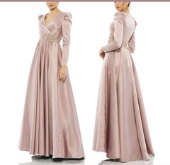 Mac Duggal 11221 Sz 16 Long Sleeve Embellished Waist Gown in Rose Pink