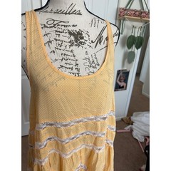 Free People Intimately Voile Lace Trapeze Slip Dress Yellow Polka Dot Mini XS
