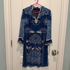 Anna Sui Women&rsquo;s Dress Sz 2 Peacock Hidden Zipper Down Back Embellished Lined