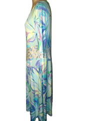 SOFT SURROUNDINGS STELLA ELBOW SLV LONG DRESS PAINTERLY BLUE NWTS! SZ PXL RAYON