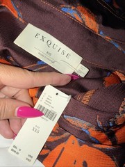 NWT Anthropologie Exquise Long-Sleeve Brown Orange Satin Shirt Dress Size XXS!!