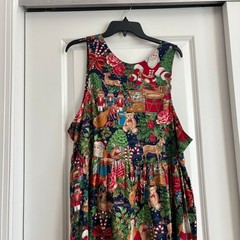 Vintage RJ Stevens Santa Christmas Jumper Bow Button Front Dress 16 USA