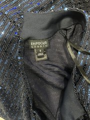 En Focus Studio Navy Sequin Mock Neck Keyhole Sleeveless Sheath Stretch Dress 8