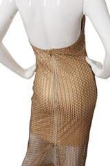 Kalayci Dress NWT Gold Open Mesh Halter Maxi Festival Party UK 6 US 2