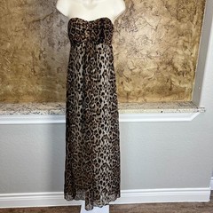 Sans Souci Strapless Leopard Maxi Dress Womens Medium Brown Black Party