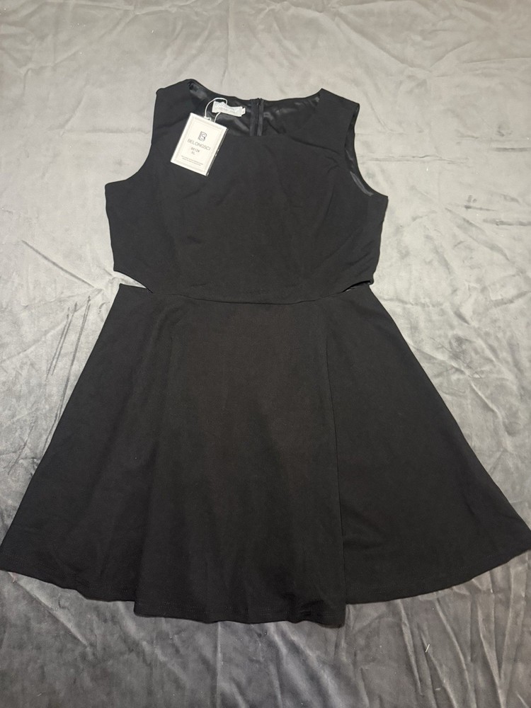 Belongsci Black Solid Scoop Neck Sleeveless Fit & Flare Knee Dress Womens XL